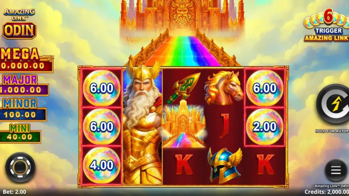 Amazing Link Odin slot com temática nórdica e símbolos de deuses